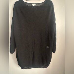 J. Jill XL Black Open Knit Linen Blend Sweater Long Sleeve